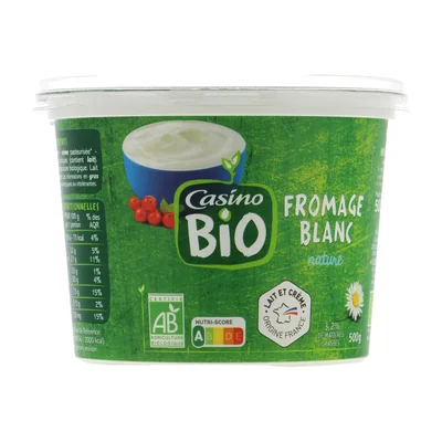 Fromage blanc bio 3.2% de mat.gr.sur produit fini Casino