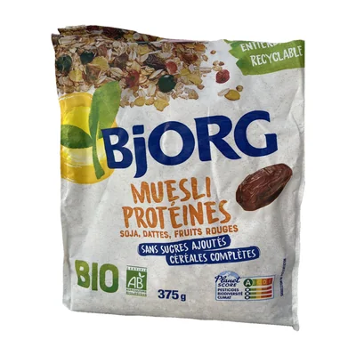 Muesli Proteines Soja, Dattes, Fruits Rouges Bjorg