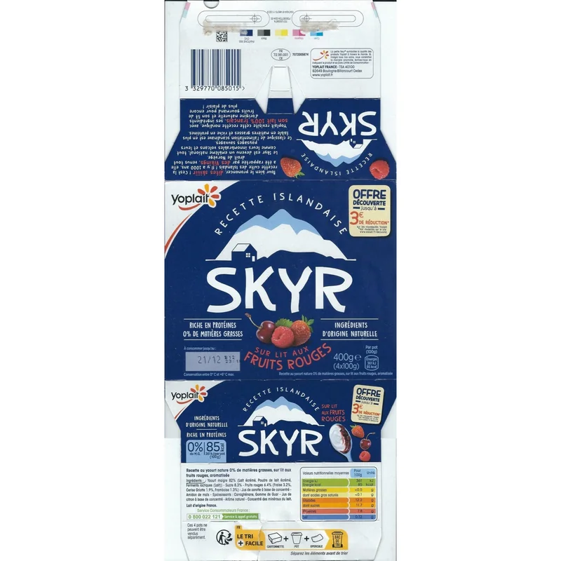 Skyr sur lit aux fruits rouges 4 x 100 g Yoplait
