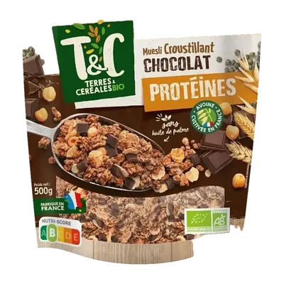 Muesli Croustillant Chocolat Proteines Terres & Céréales Bio