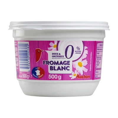 Fromage blancDoux et Onctueux0% de matière grasseLait Origine FranceSource de calcium