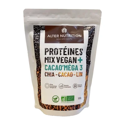 Protéines Mix Vegan cacao’méga 3 Alter Nutrition